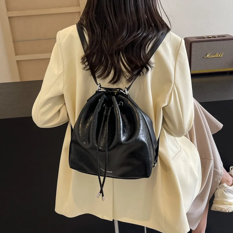 CORE BIRD PU Backpack Shoulder Bag Women's Black/Silver-16