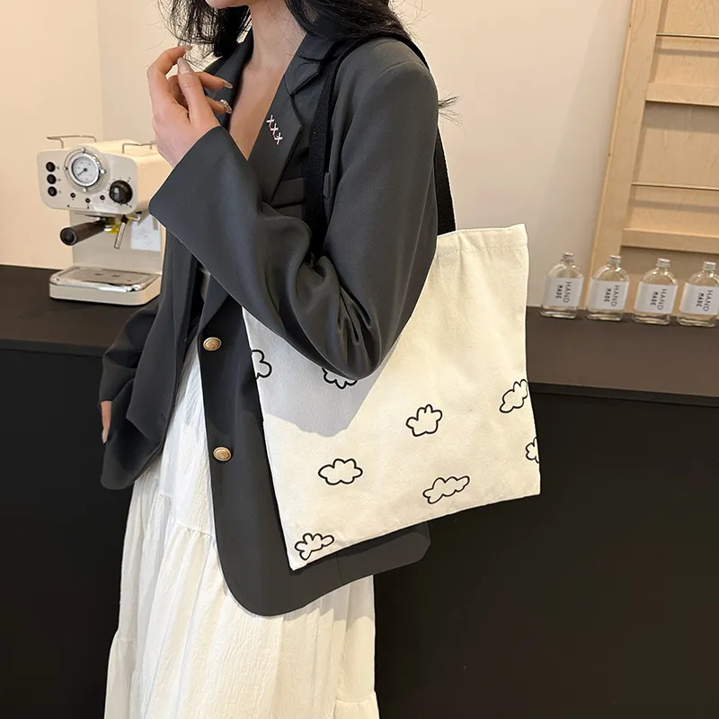 CORE BIRD Canvas Canvas Bag Shoulder Bags Unisex Polka Dot Style/Cloud Style-2
