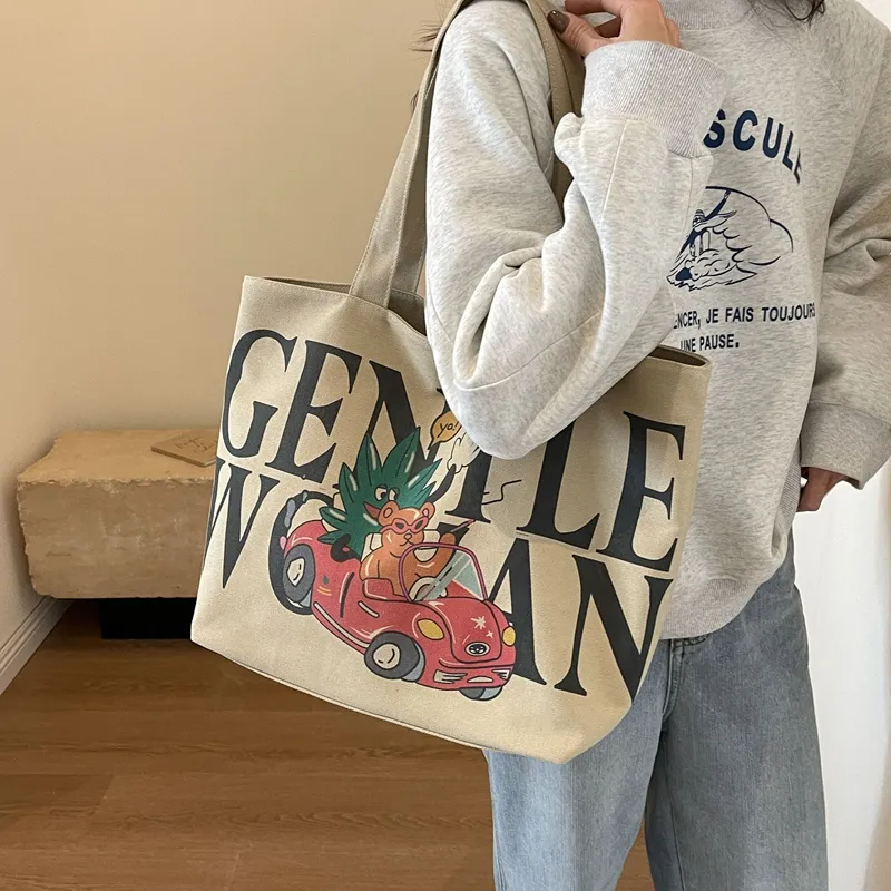 CORE BIRD Canvas Canvas Bag Tote Bag Shopping Bag Shoulder Bag Women's Ecru/Khaki-5