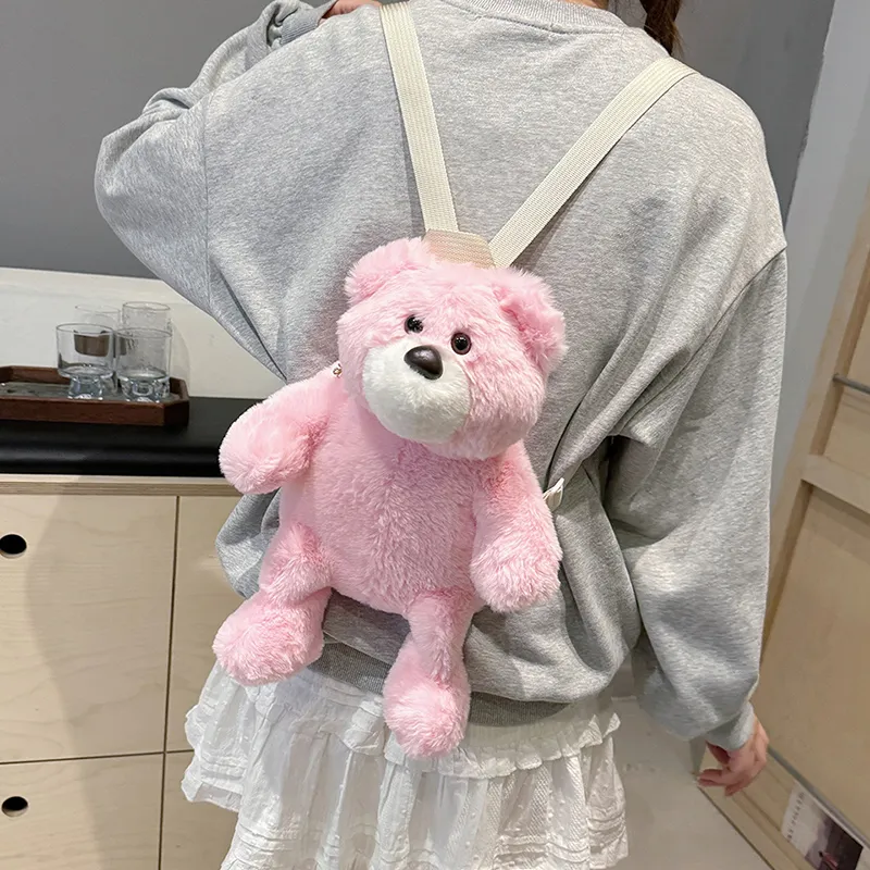CORE BIRD Plush Backpack Women's Light Pink/Fuchsia/Gray/Brown-7