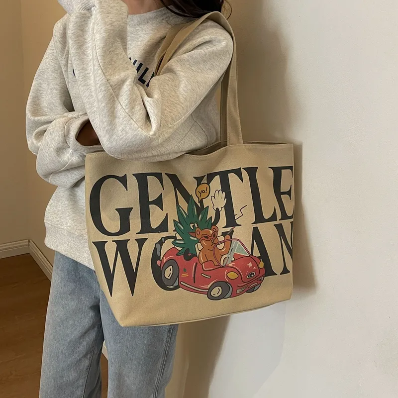 CORE BIRD Canvas Canvas Bag Tote Bag Shopping Bag Shoulder Bag Women's Ecru/Khaki-7