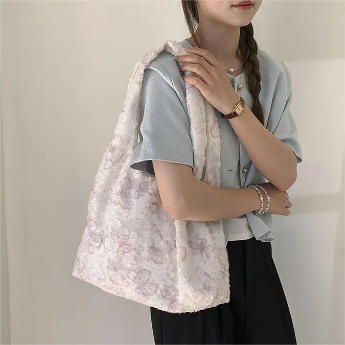 CORE BIRD Fabric Shoulder Bag Women's Ecru/Gray/Pink/Black-2