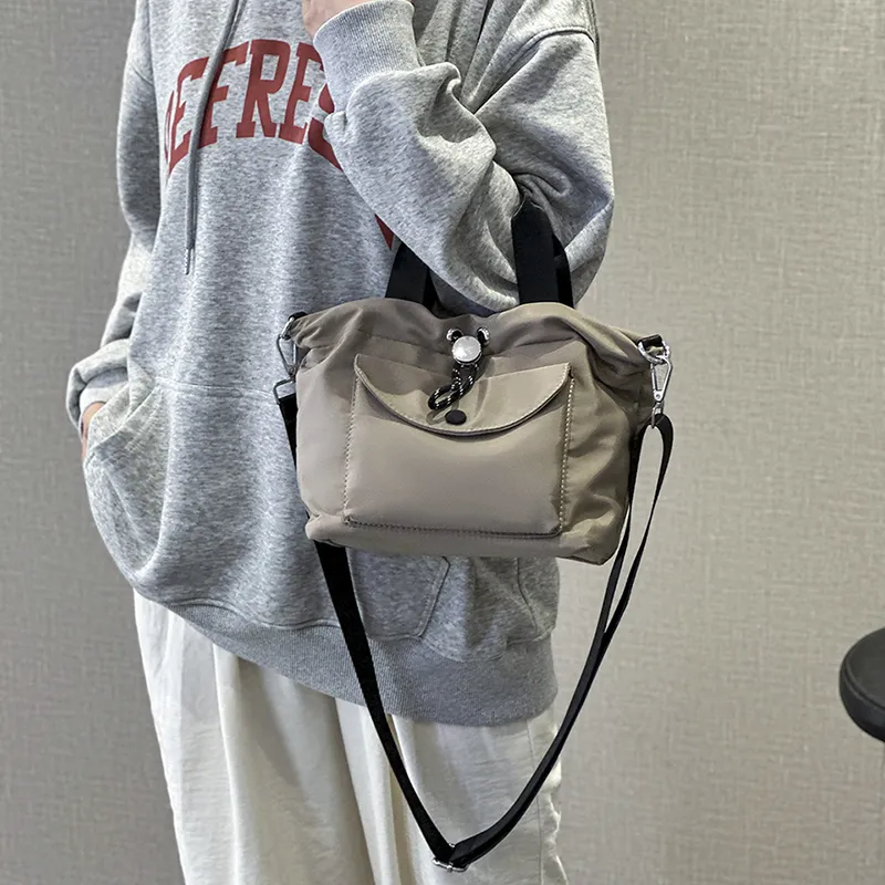 CORE BIRD Nylon Handbag Shoulder Bag Crossbody Bag Women's Black/Khaki-8