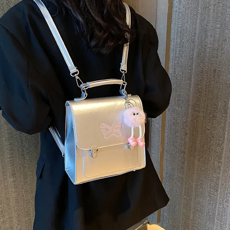 CORE BIRD PU Handbag Shoulder Bag Backpack Unisex Black/Silver/Coffee-2