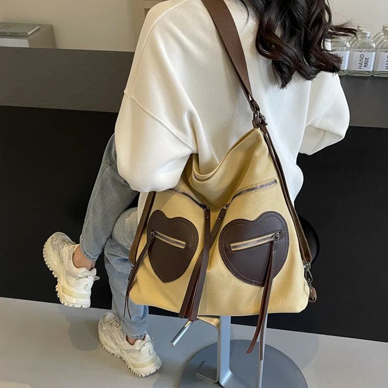 CORE BIRD Fabric Shoulder Bag Women's Ecru/Black/Khaki-17