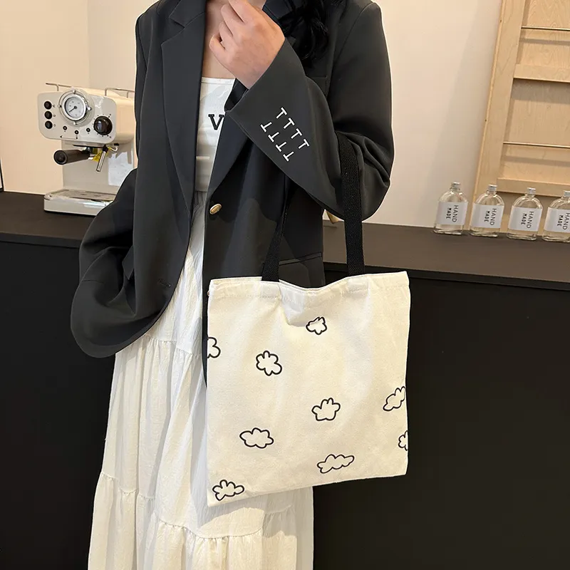 CORE BIRD Canvas Canvas Bag Shoulder Bags Unisex Polka Dot Style/Cloud Style-4