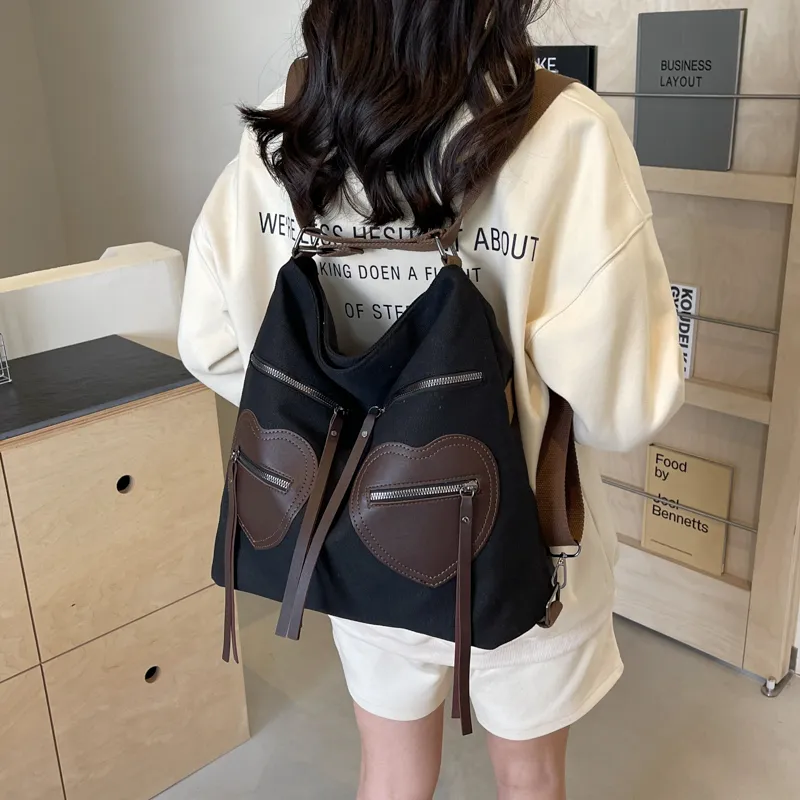 CORE BIRD Fabric Shoulder Bag Women's Ecru/Black/Khaki-11