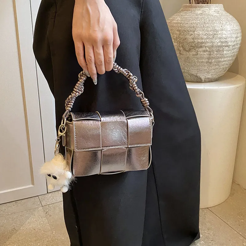 CORE BIRD PU Shoulder Bag Small Size Women's Light Gray/Silver-10