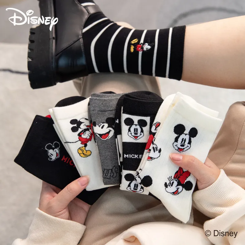 Disney Minnie Collection Mickey Collection Mid Calf Socks Unisex Box 6 Pack-3