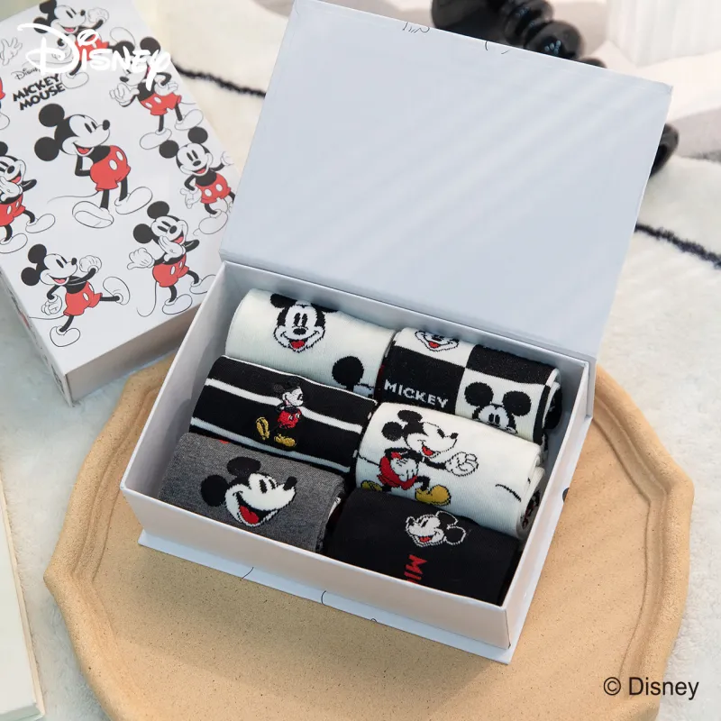 Disney Minnie Collection Mickey Collection Mid Calf Socks Unisex Box 6 Pack-1