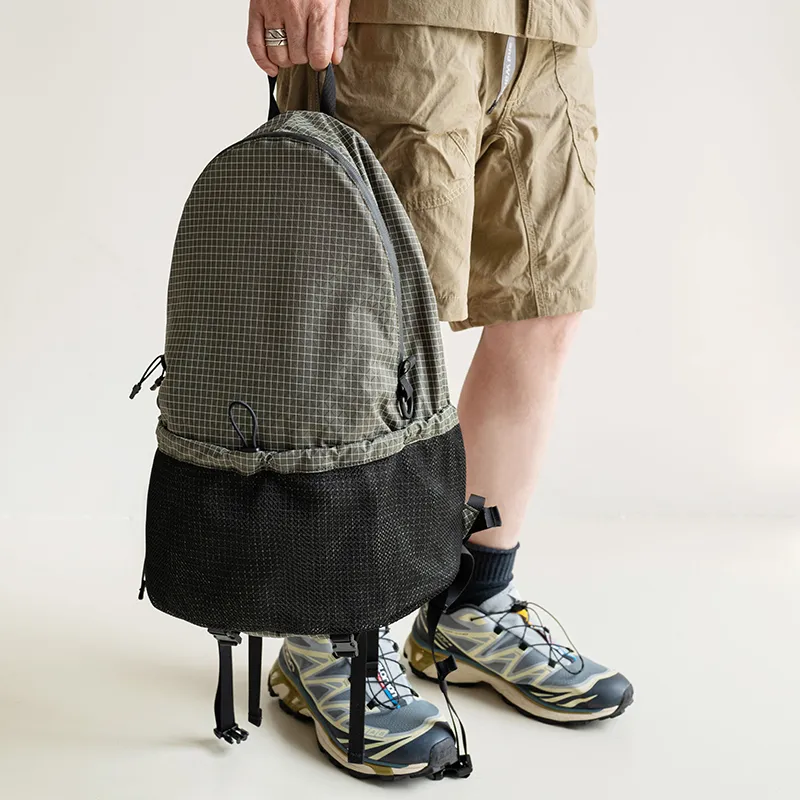 MYBRANDORIGINAL Nylon Backpack Regular Unisex Gray Green Plaid-7