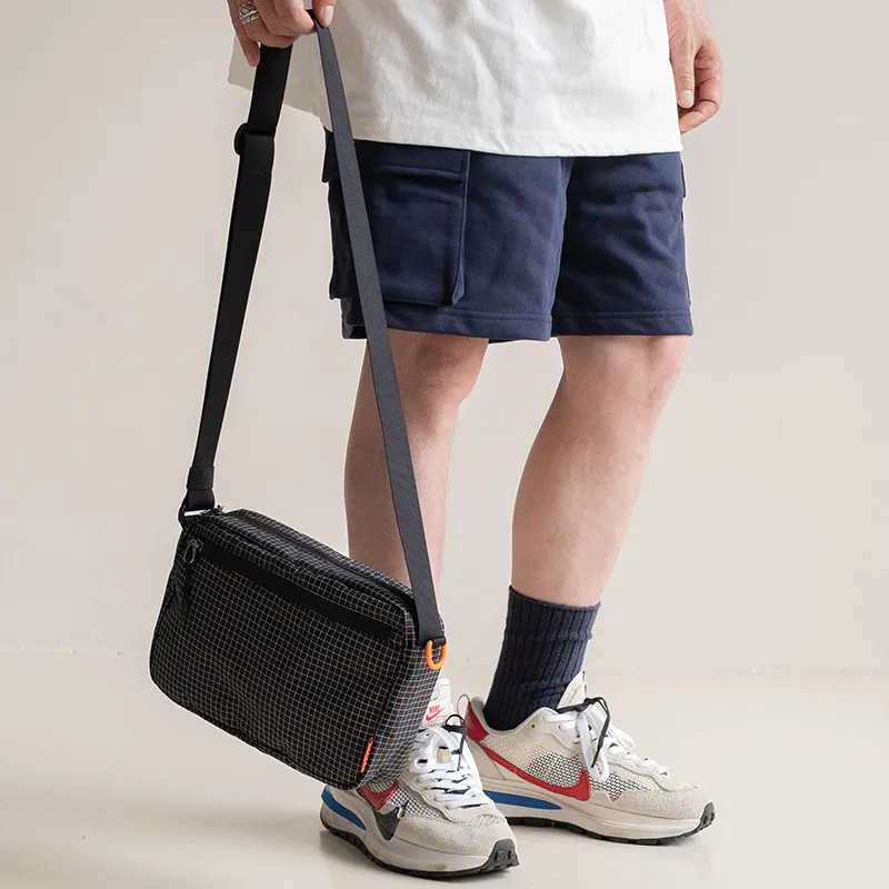 MYBRANDORIGINAL Nylon Crossbody Bag Regular Unisex Black White Plaid-5
