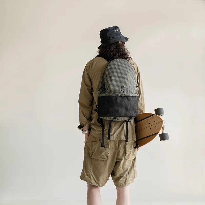 MYBRANDORIGINAL Nylon Backpack Regular Unisex Gray Green Plaid-6