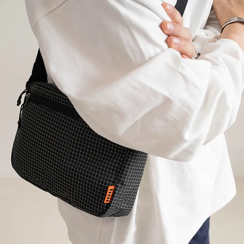 MYBRANDORIGINAL Nylon Crossbody Bag Regular Unisex Black White Plaid-4