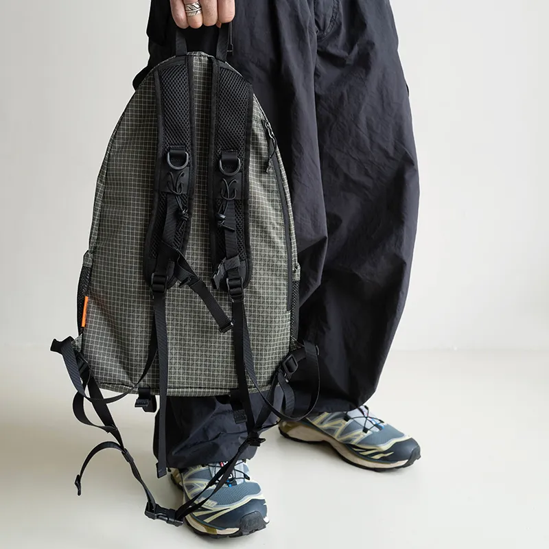 MYBRANDORIGINAL Nylon Backpack Regular Unisex Gray Green Plaid-9
