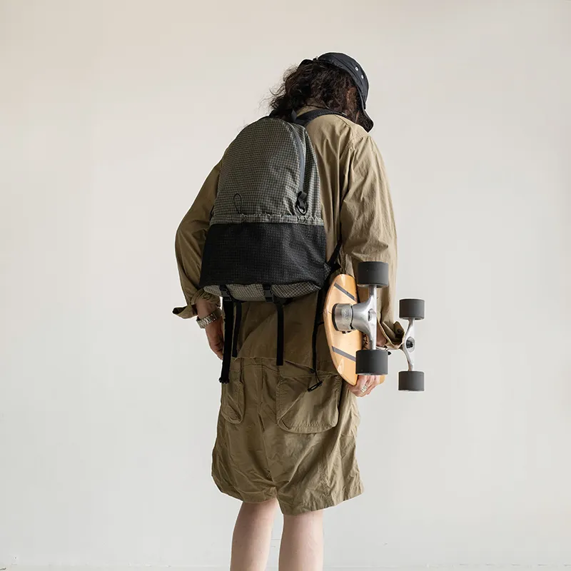 MYBRANDORIGINAL Nylon Backpack Regular Unisex Gray Green Plaid-8