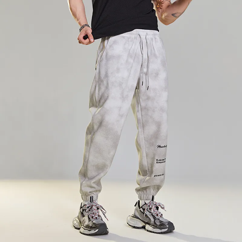 Muscle Dog Casual Pants Men White Gray-4