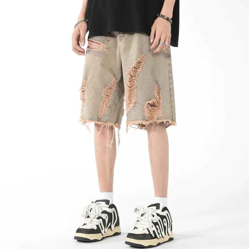 Nuthink Denim Shorts Unisex Yellow Mud-4