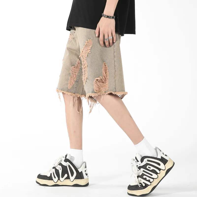 Nuthink Denim Shorts Unisex Yellow Mud-5