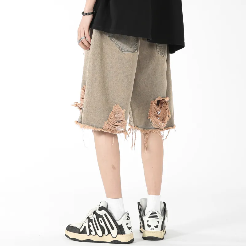 Nuthink Denim Shorts Unisex Yellow Mud-6