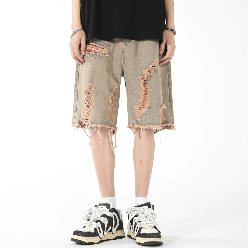 Nuthink Denim Shorts Unisex Yellow Mud-3