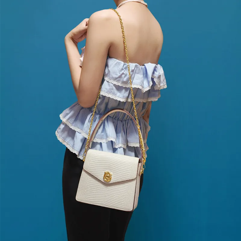 Gong Xuan Lizard Embossed Cow Leather Chain Bag, Shoulder Bag, Crossbody Bag, Handbag Regular Women's-5