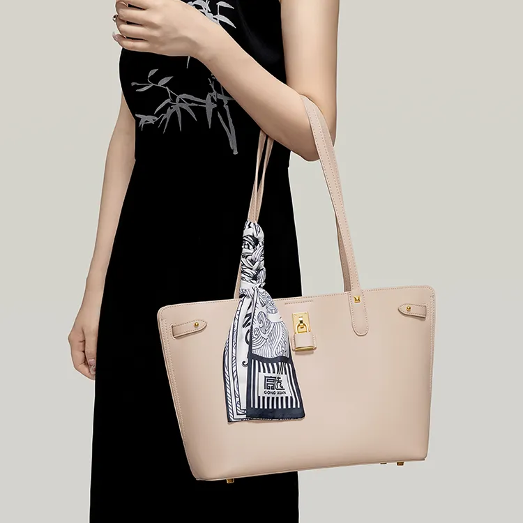 Gong Xuan Cow Leather Shoulder Bag Women's Noble Coffee Apricot-7
