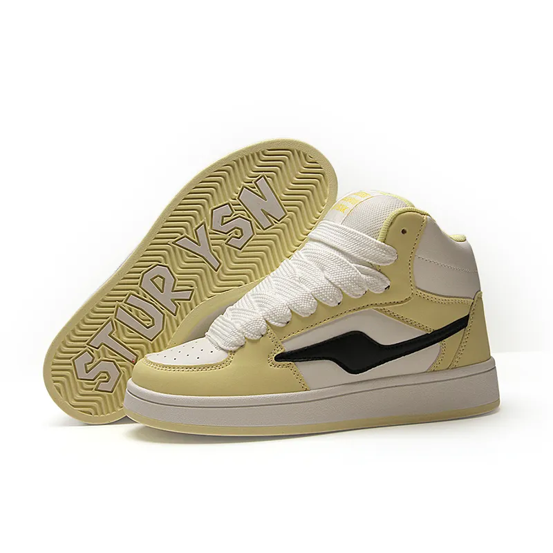 STUR YSN Wear resistant And Lightweight High Top Skateboard Shoes Unisex White Light Yellow-1