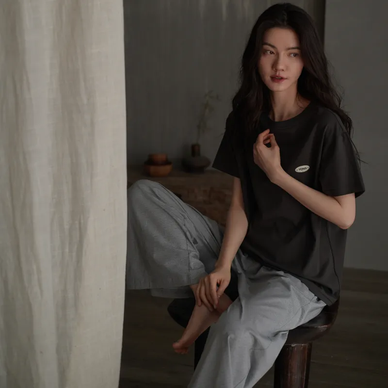 Same Language Pajama Set Women's Crimson Ink · Cool Moon Gray-4