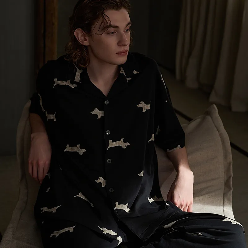 Same Language Pajama Set Men's Feather Black-1