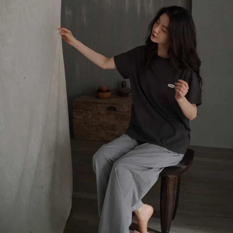 Same Language Pajama Set Women's Crimson Ink · Cool Moon Gray-3