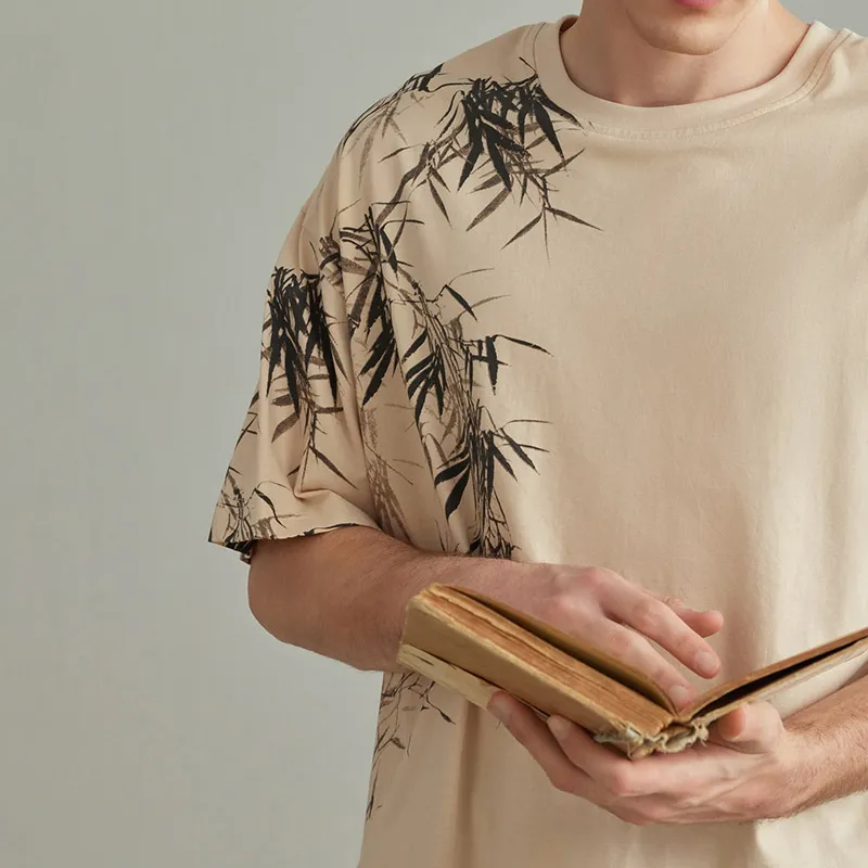 Same Language Pajama Set Men's Xuan Paper Yellow Ink Black Bamboo-1