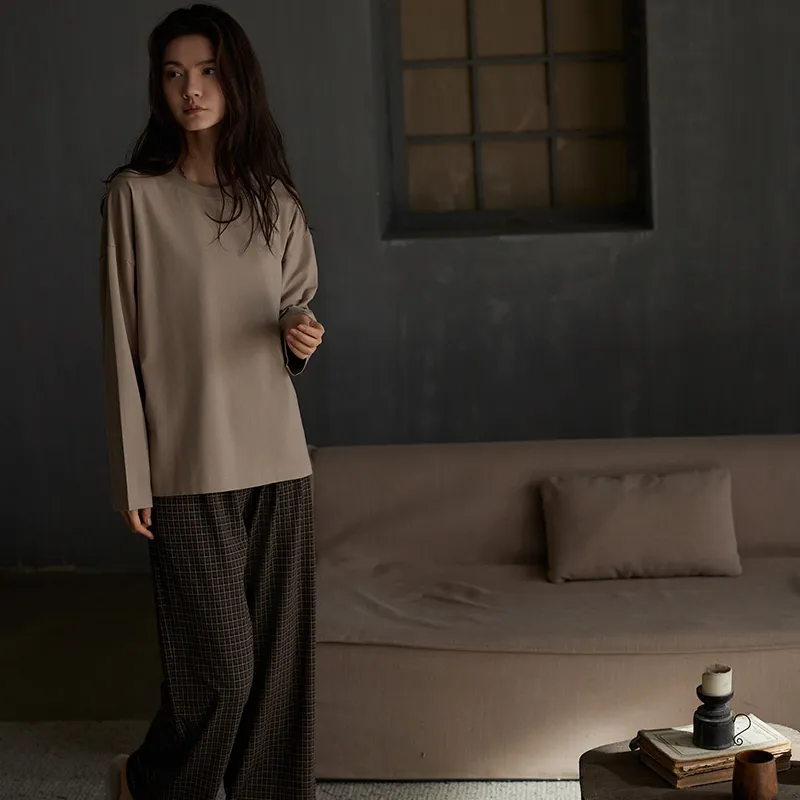 Same Language Pajama Set Women's Gray Brown-2