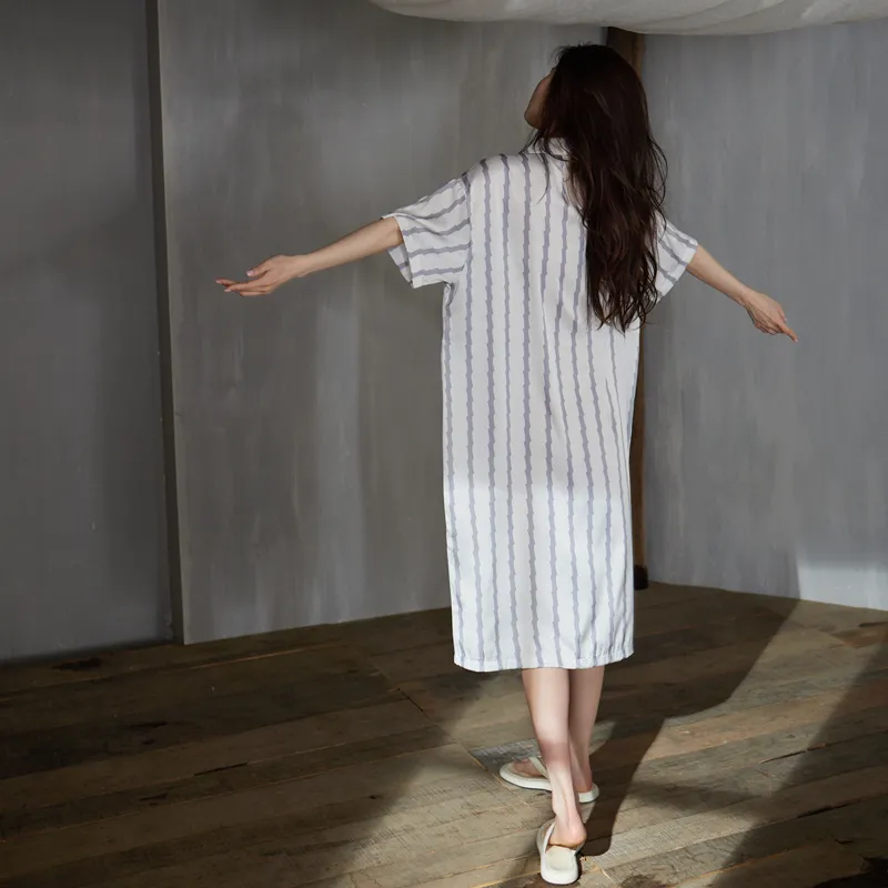 Same Language Nightgown Women's Diamond White Vertical Stripes-1