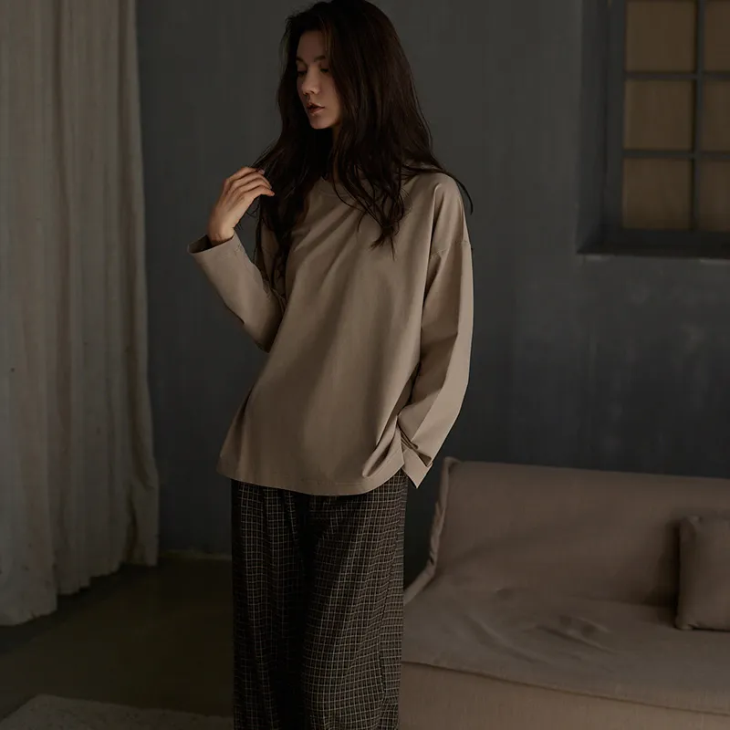 Same Language Pajama Set Women's Gray Brown-5