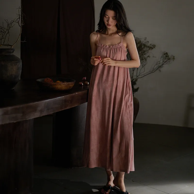 Same Language Nightgown Women's Leaf Taro Pink-2