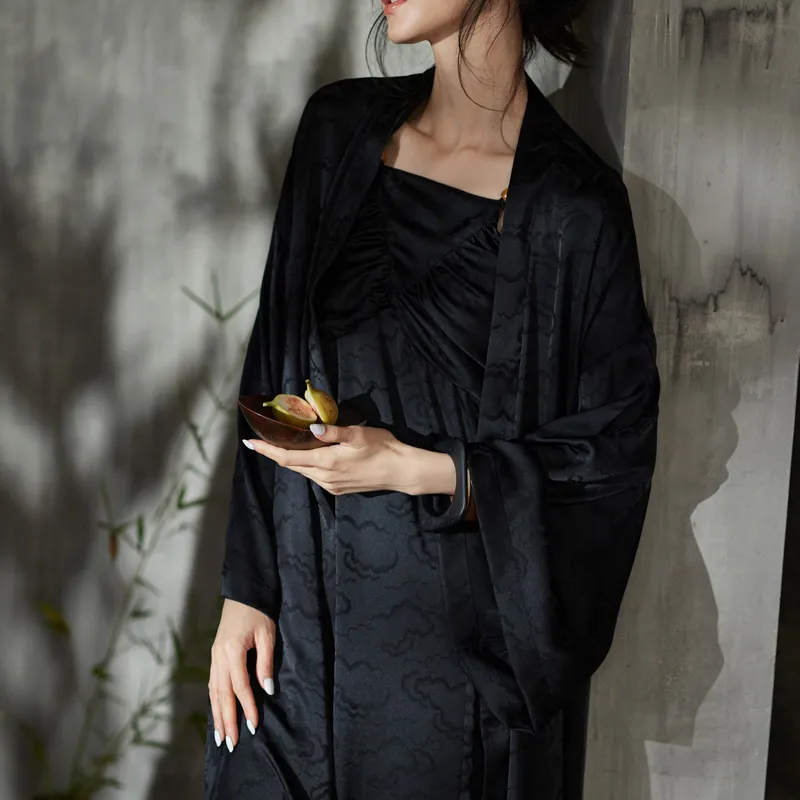 Same Language Bath Robes Women's Ink Tranquil Auspicious Clouds-3