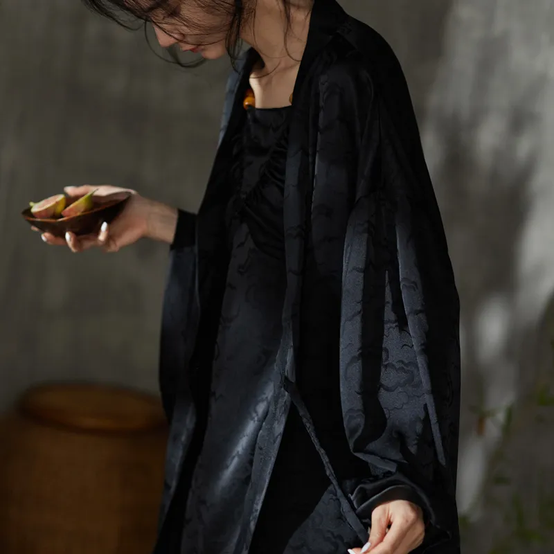 Same Language Bath Robes Women's Ink Tranquil Auspicious Clouds-2