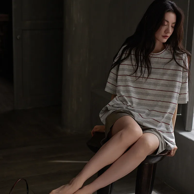 Same Language Pajama Set Women's Pale Snow White · Linen Brown · With Pattern-3