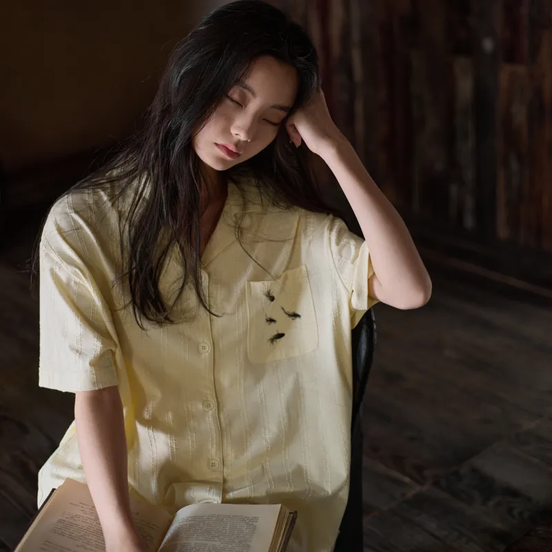 Same Language Pajama Set Women's Lunar Yellow · Black Carp-1