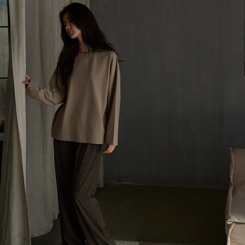Same Language Pajama Set Women's Gray Brown-1