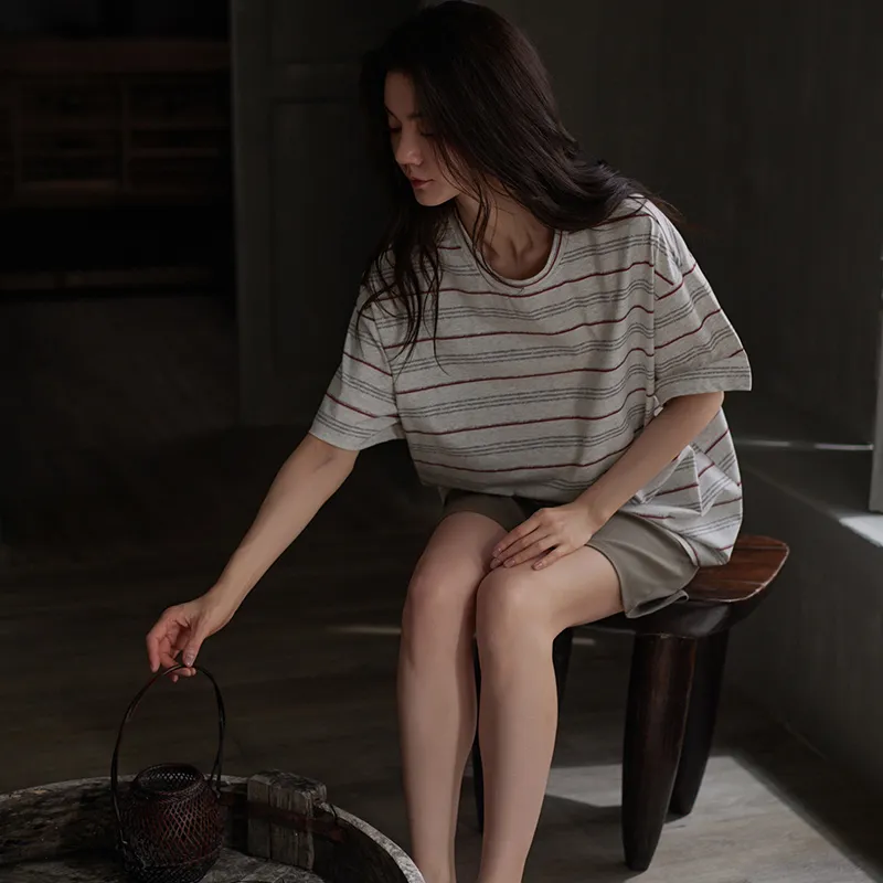 Same Language Pajama Set Women's Pale Snow White · Linen Brown · With Pattern-2