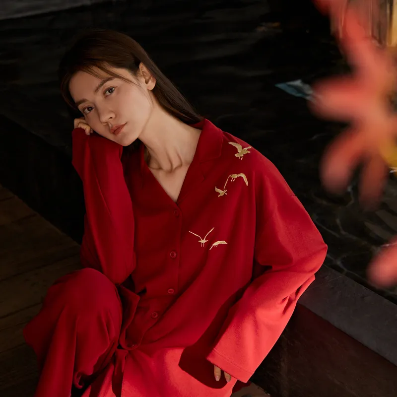 Same Language Pajama Set Women's Chinese Red-1