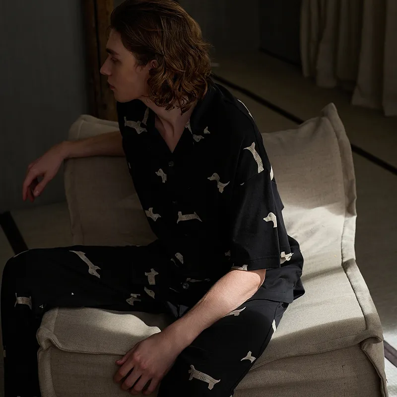 Same Language Pajama Set Men's Feather Black-3