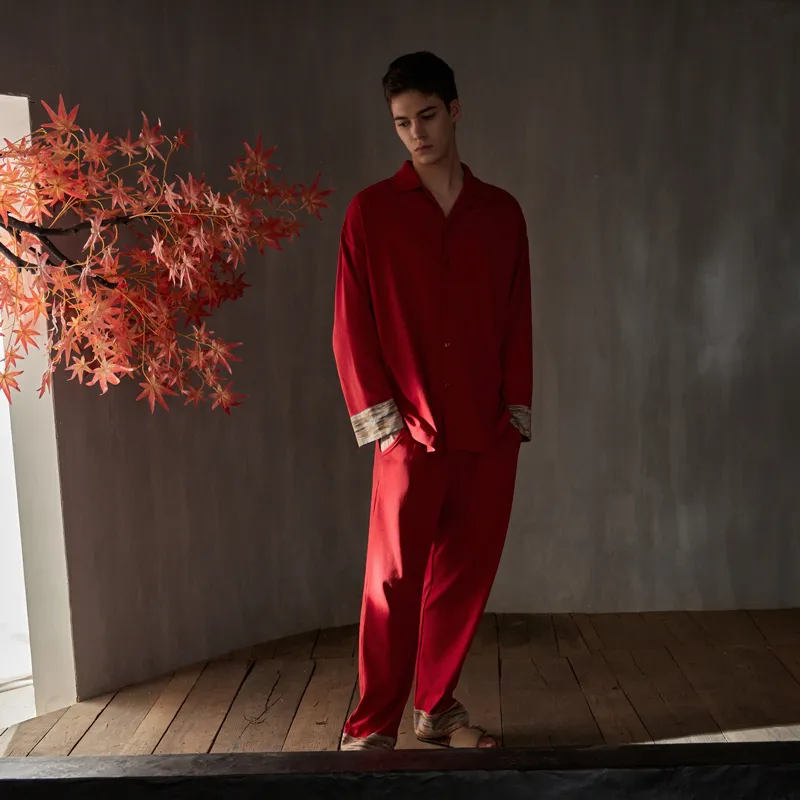 Same Language Pajama Set Men's Red Maple-1