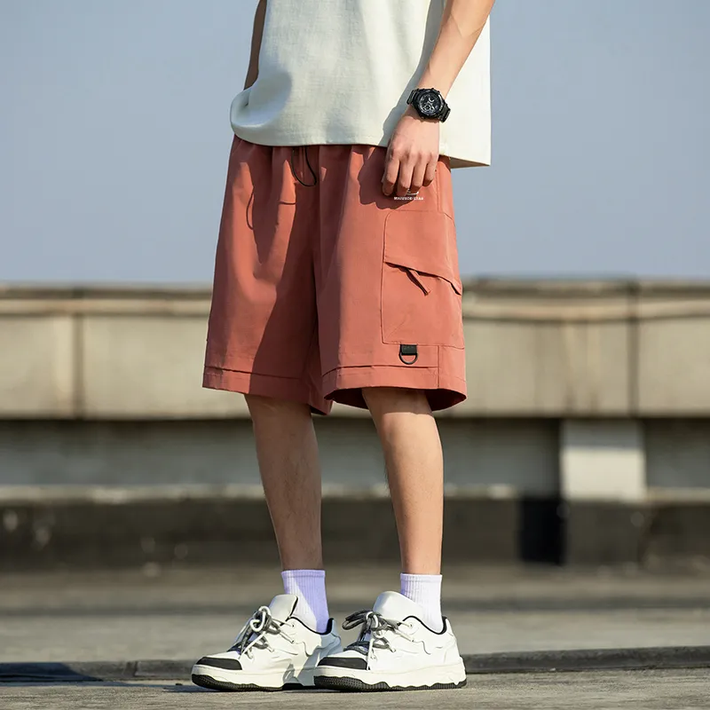 Warrior Huichao Riding The Wind Collection Cargo Shorts Unisex Light Red-3