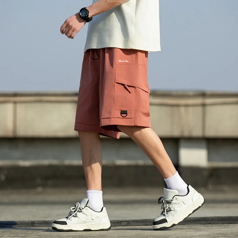 Warrior Huichao Riding The Wind Collection Cargo Shorts Unisex Light Red-3