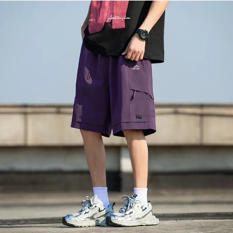 Warrior Huichao Riding The Wind Collection Cargo Shorts Unisex Dark Purple-4