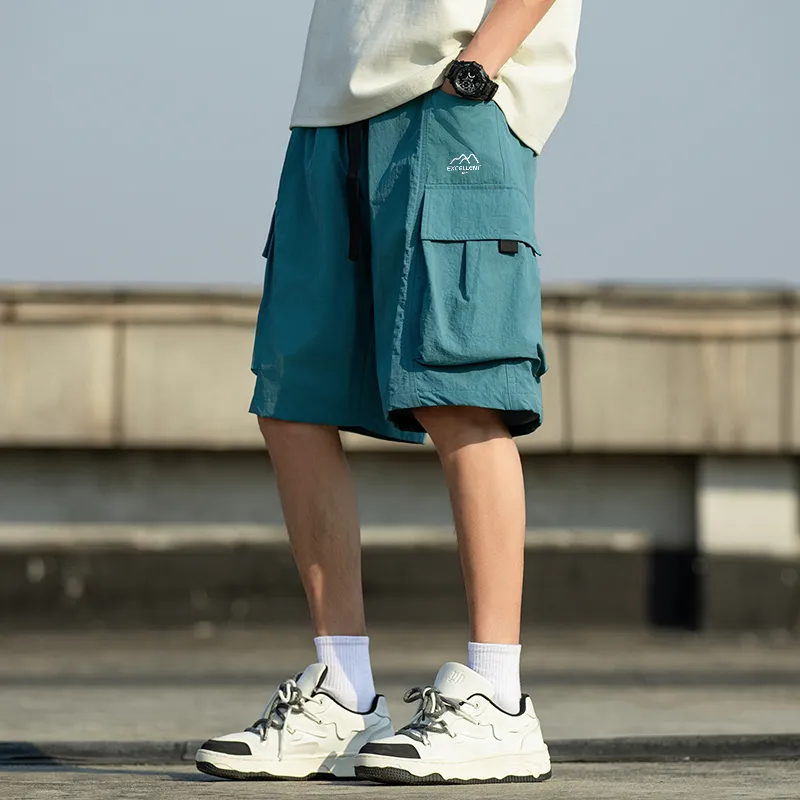 Warrior Huichao Riding The Wind Collection Cargo Shorts Unisex Lake Blue-4