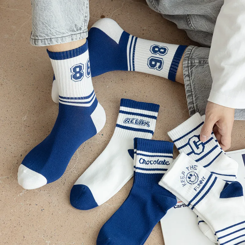 MANCHU Mid Calf Socks Unisex 5 Pack 5 Colors-1